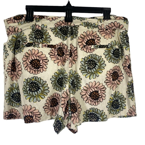 Loft women's size 10 floral linen blend tie waist flat front summer shorts - Picture 2 of 8